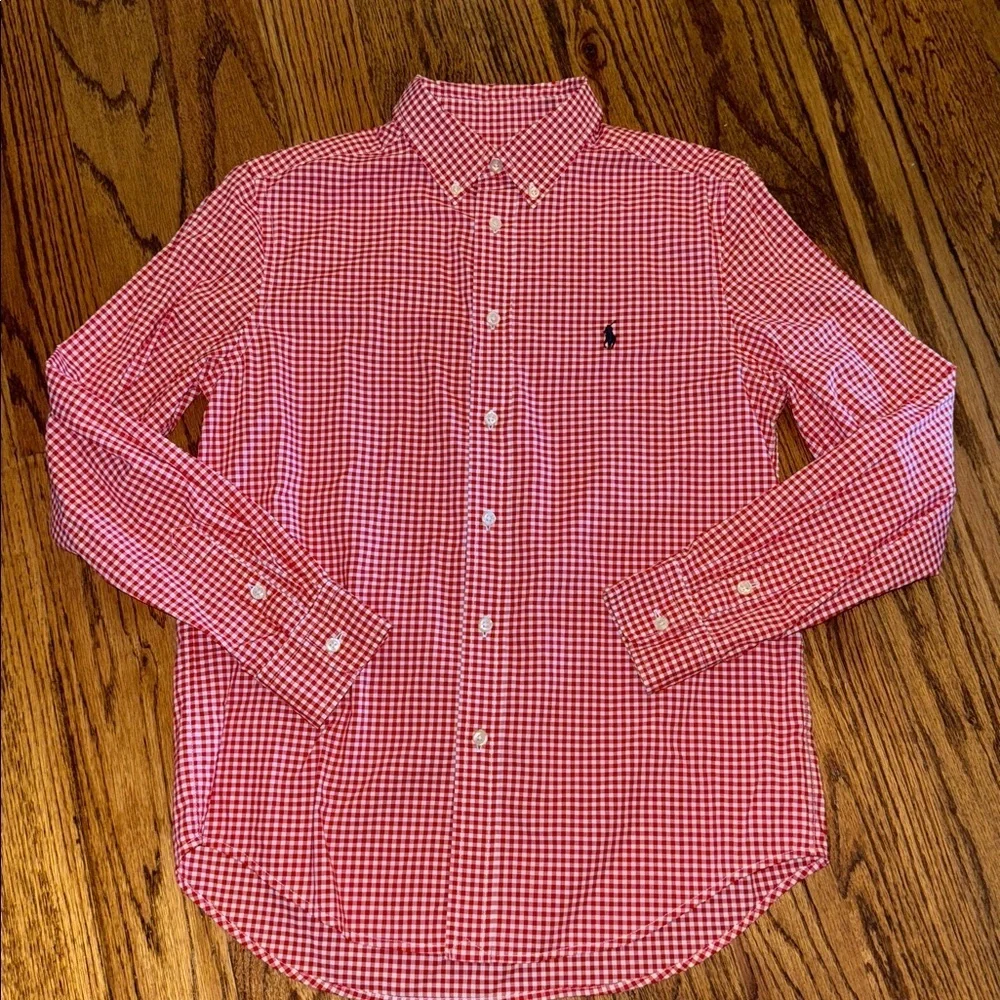 Ralph Lauren boys oxford shirt red/white gingham sizes small, medium & large